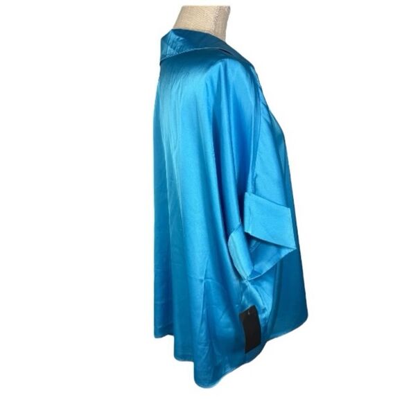 Ces Femme NEW Blue Oversized Satin Collared Blouse Shirt - Picture 4 of 8